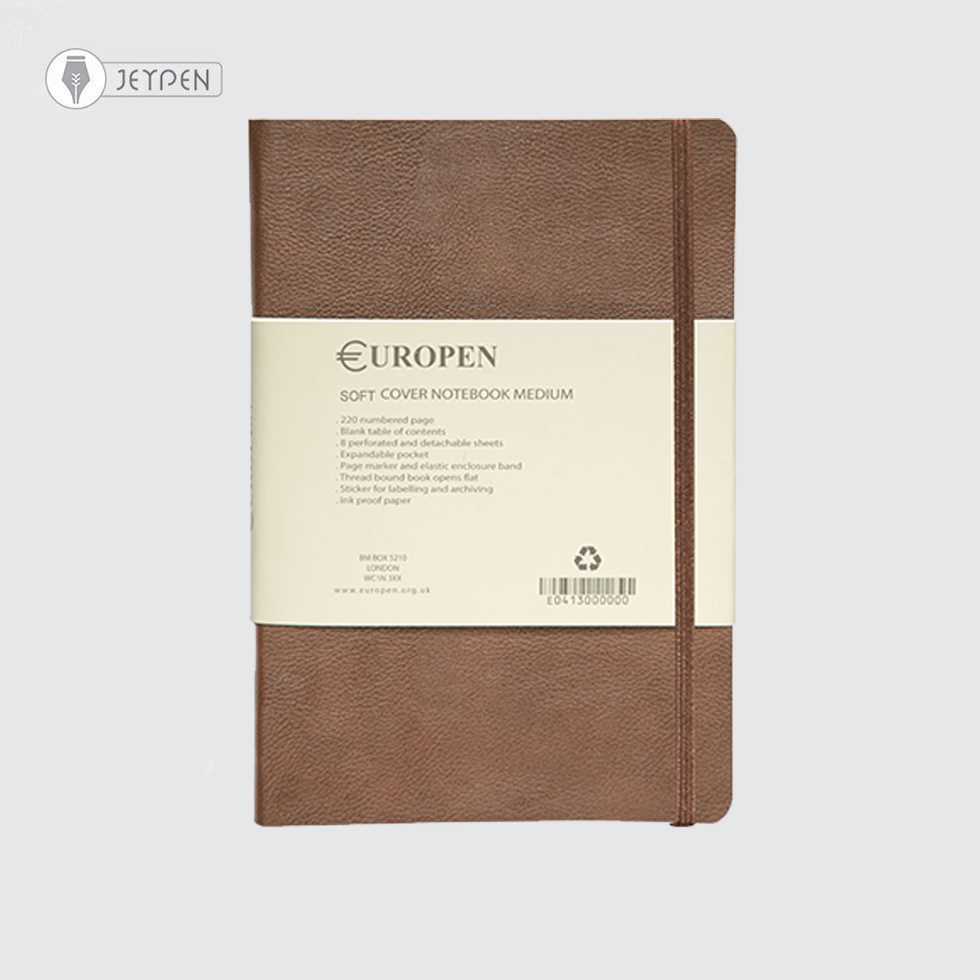 دفتر یوروپن سایز مدیوم جلد نرم رنگ قهوه‌ای روشن