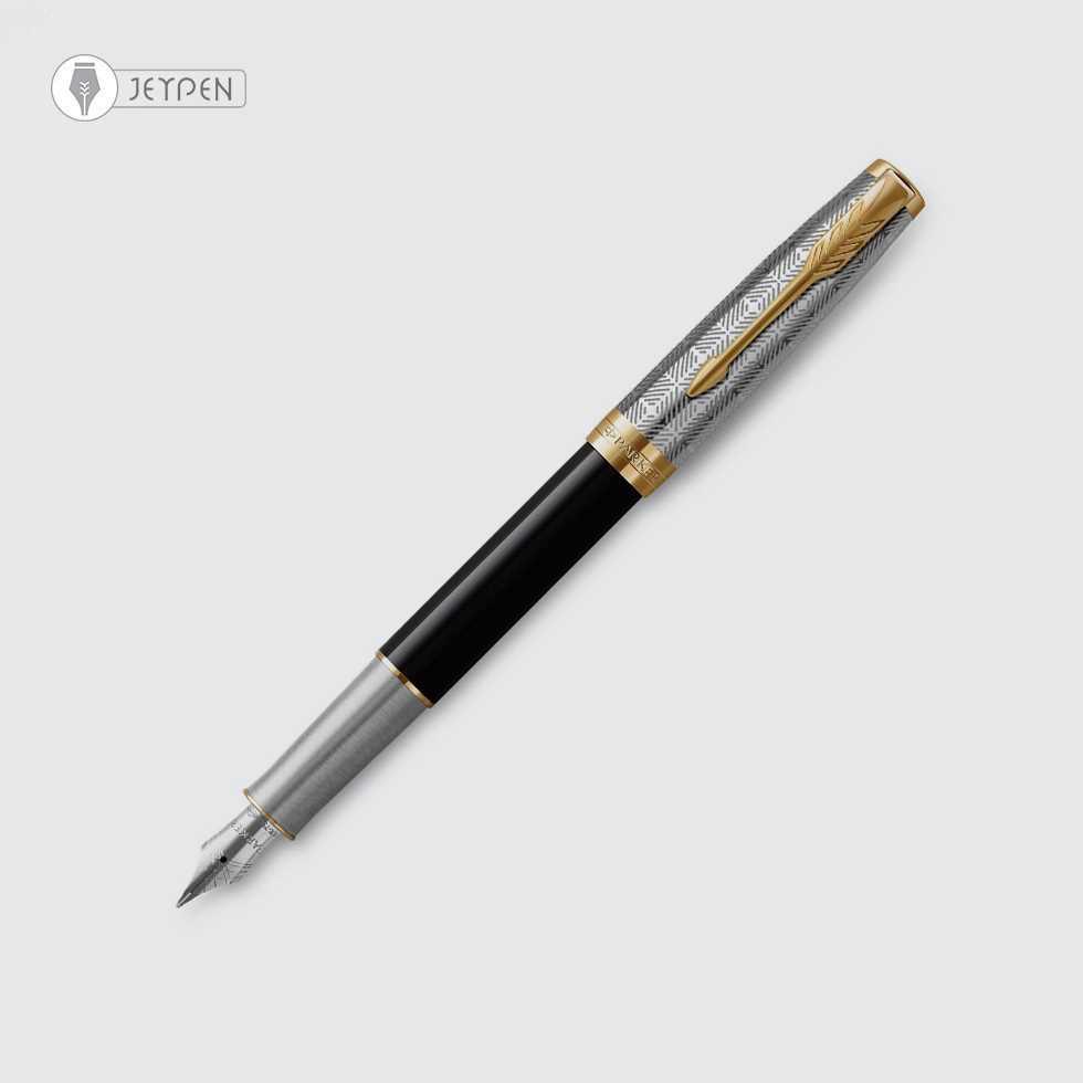 خودنویس پارکر مدل سونت پریمیوم رنگ مشکی متالیک گیره طلا نوک F