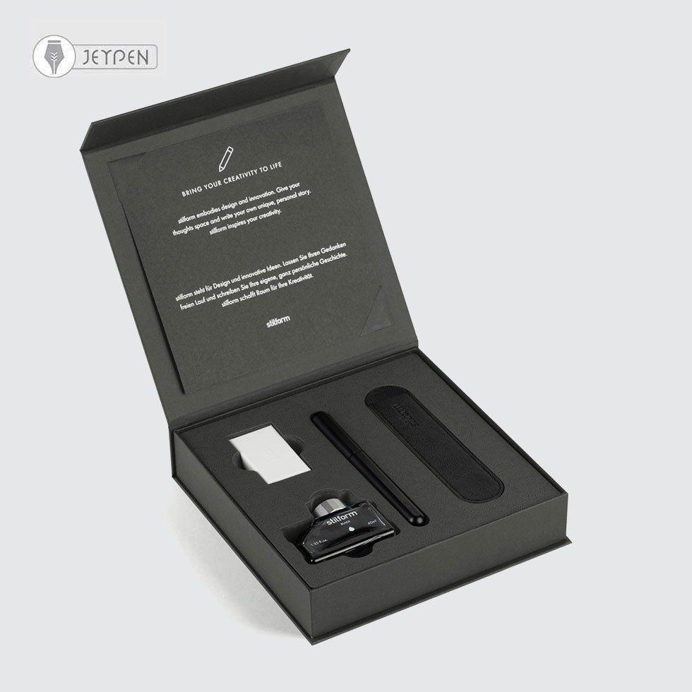 ست خودنویس استیل فرم مدل اسنشیال رنگ بلک ادیشن همراه با جوهر و جاقلمی